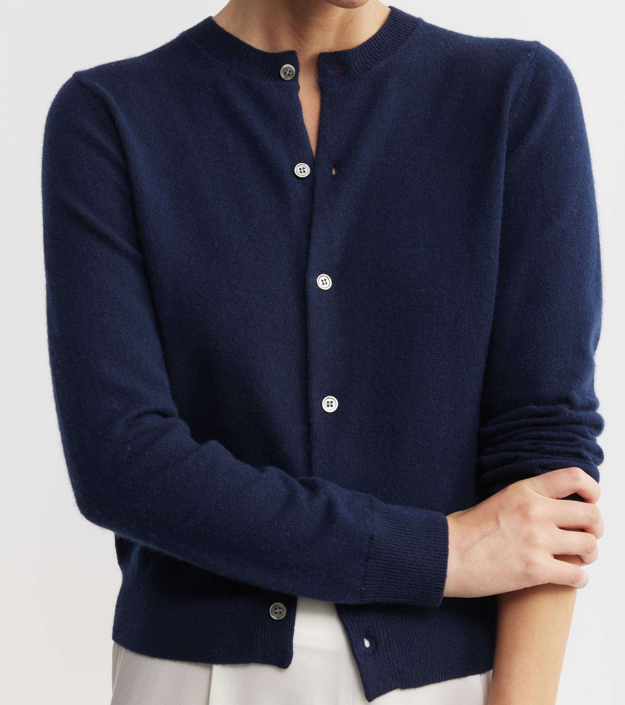 Essential Cashmere Crew Cardigan - Navy