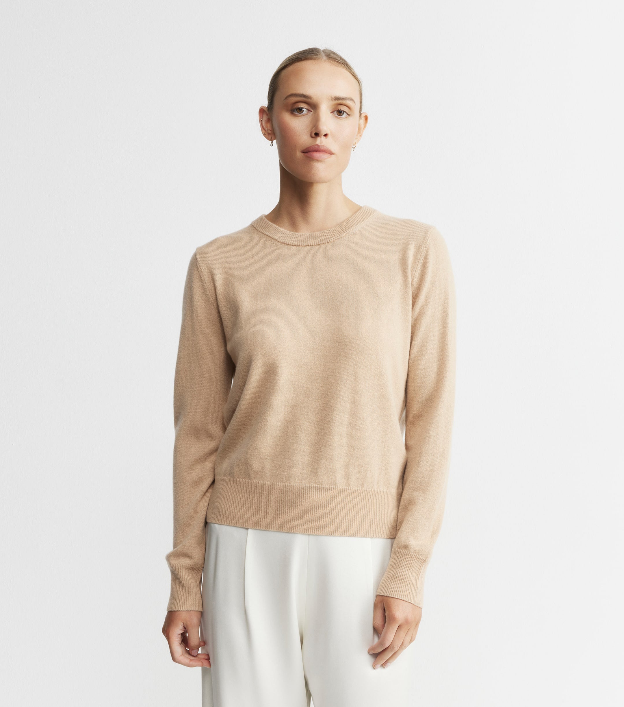 Essential Cashmere Rib Crew Sweater - Camel