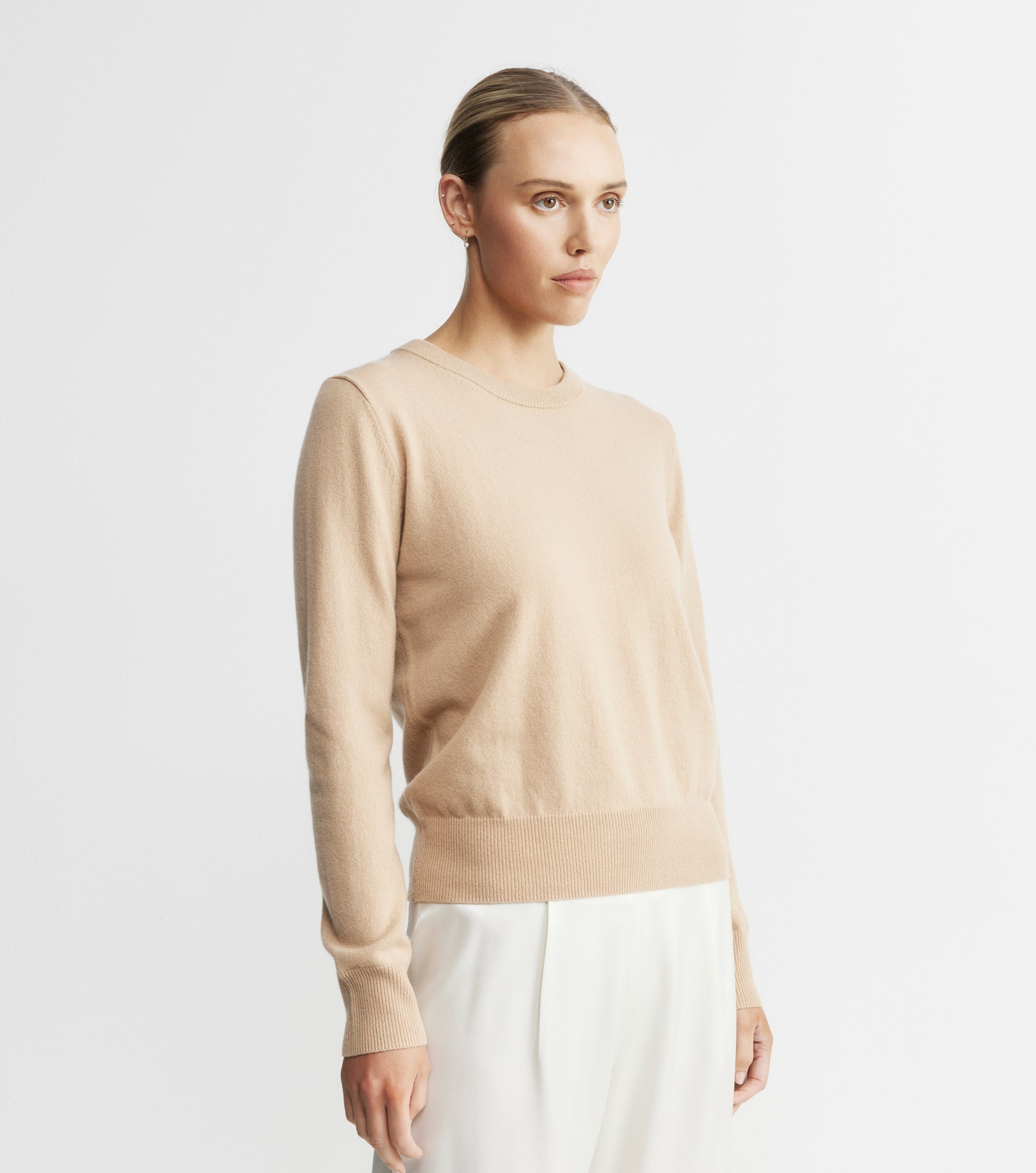 Essential Cashmere Rib Crew Sweater - Camel