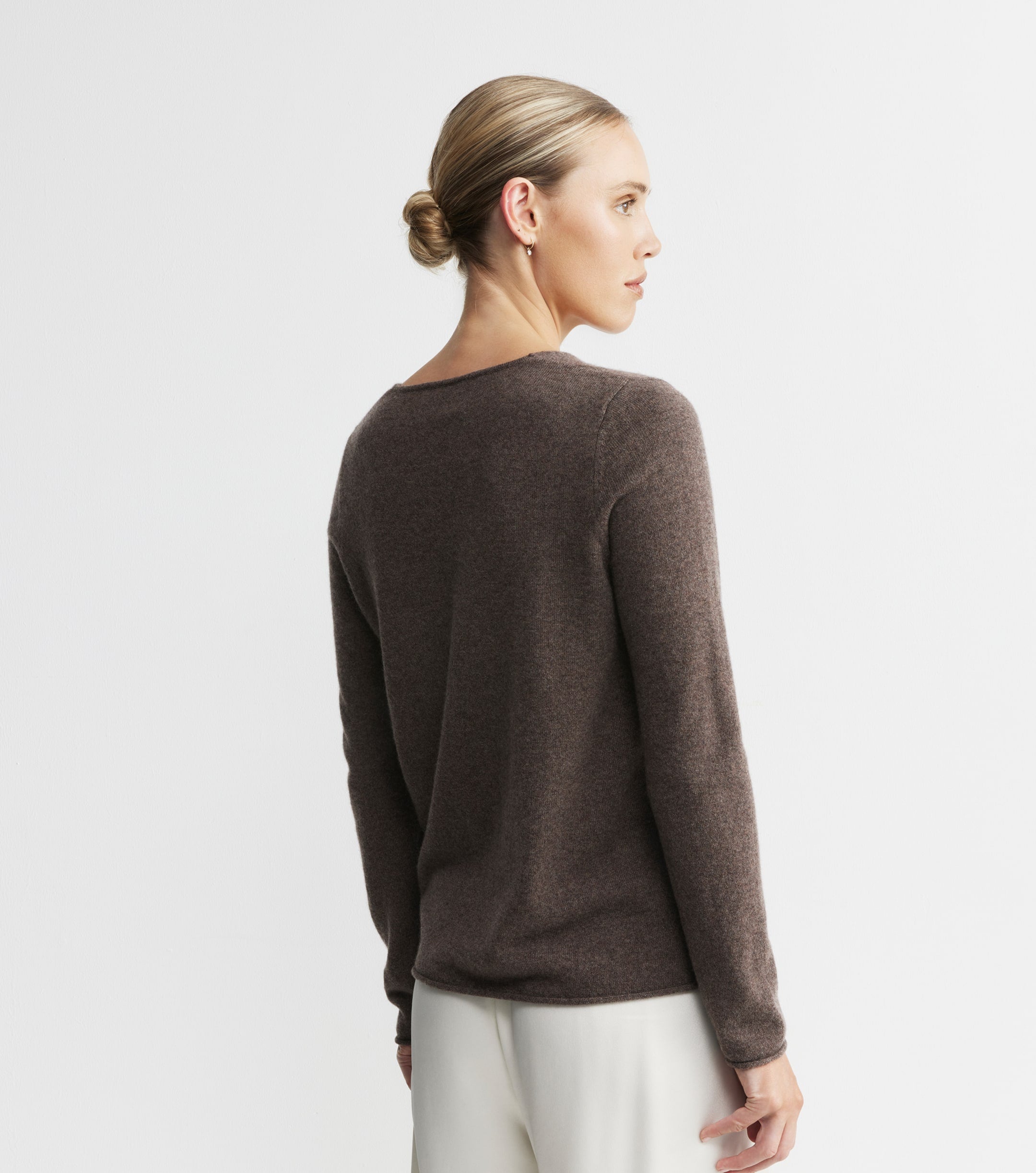 Essential Cashmere V Sweater - Brown Melange
