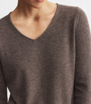 Essential Cashmere V Sweater - Brown Melange