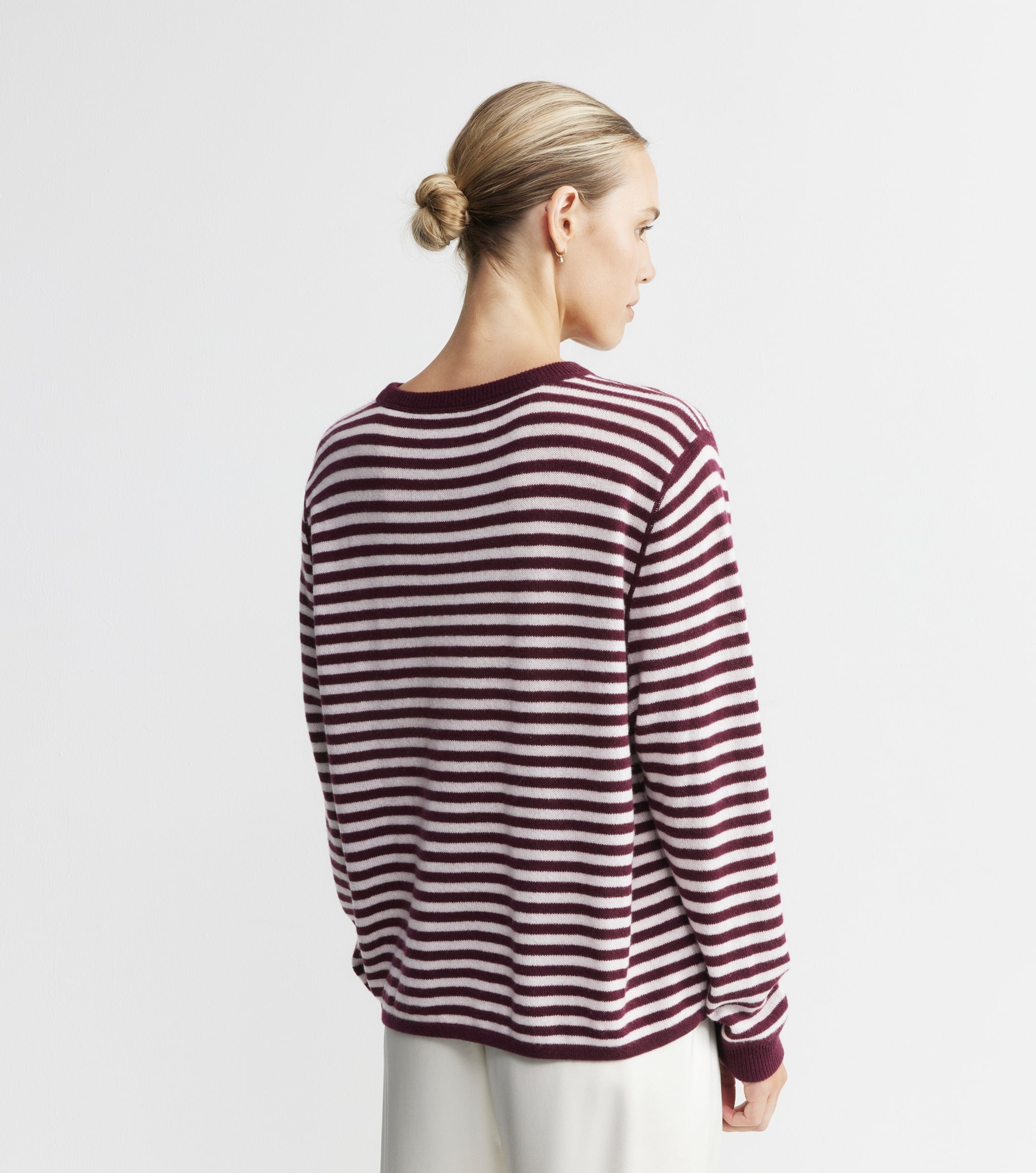 Cashmere Featherweight Oversize Stripe Crew - Burgundy/Pink