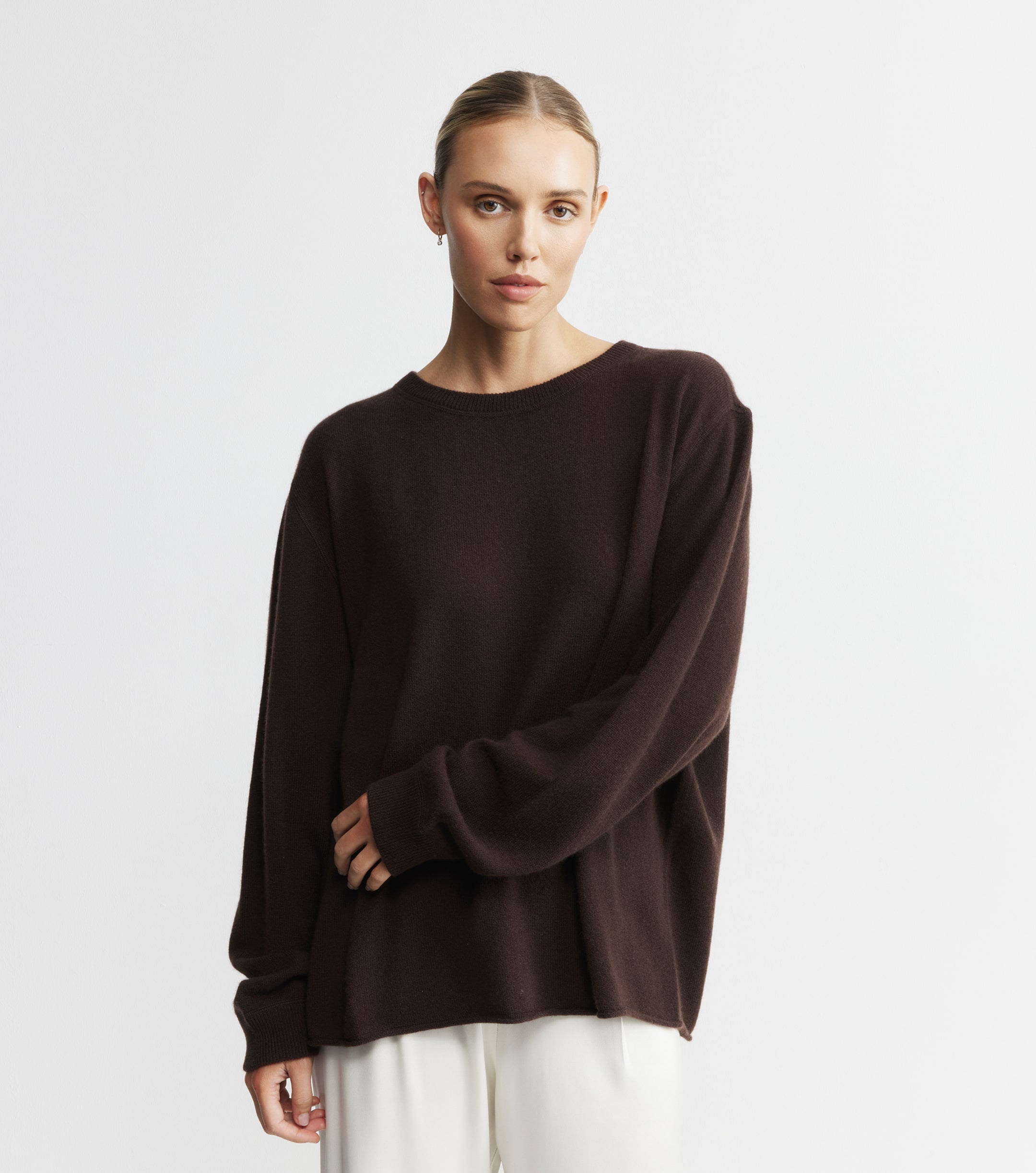 Cashmere Featherweight Oversize Crew - Cacao