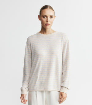 Cashmere Featherweight Oversize Stripe Crew - Grey Marle/Sand