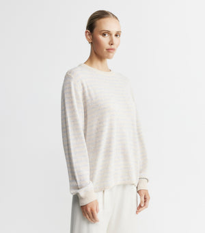 Cashmere Featherweight Oversize Stripe Crew - Grey Marle/Sand