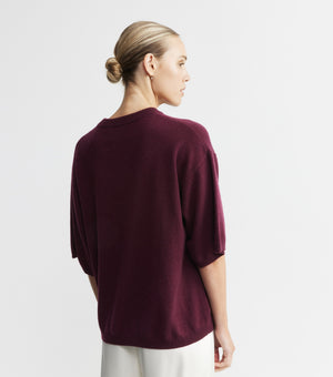 Cashmere Featherweight Oversize Tee - Burgundy
