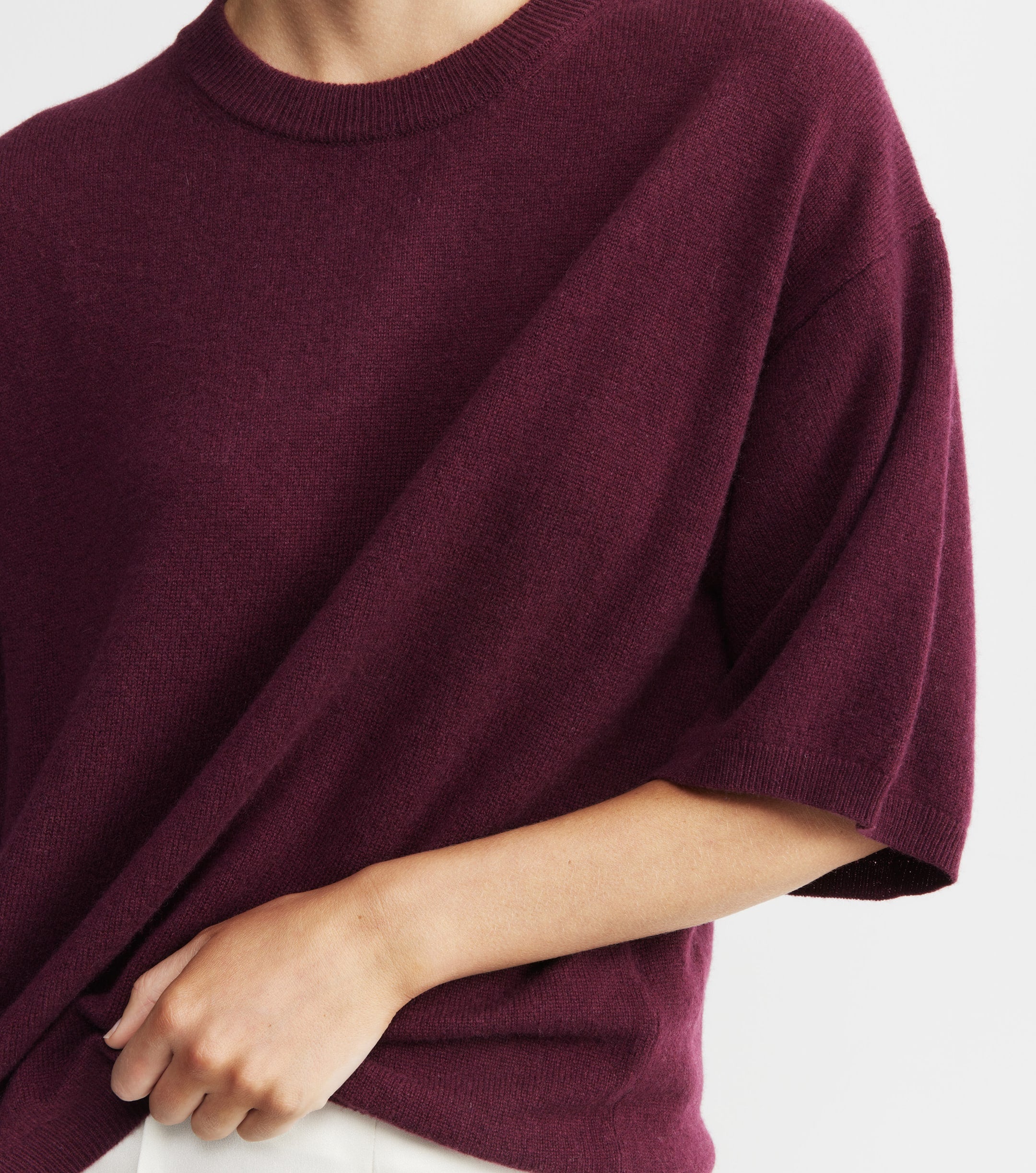 Cashmere Featherweight Oversize Tee - Burgundy