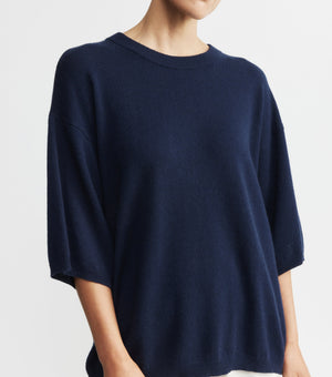 Cashmere Featherweight Oversize Tee - Navy