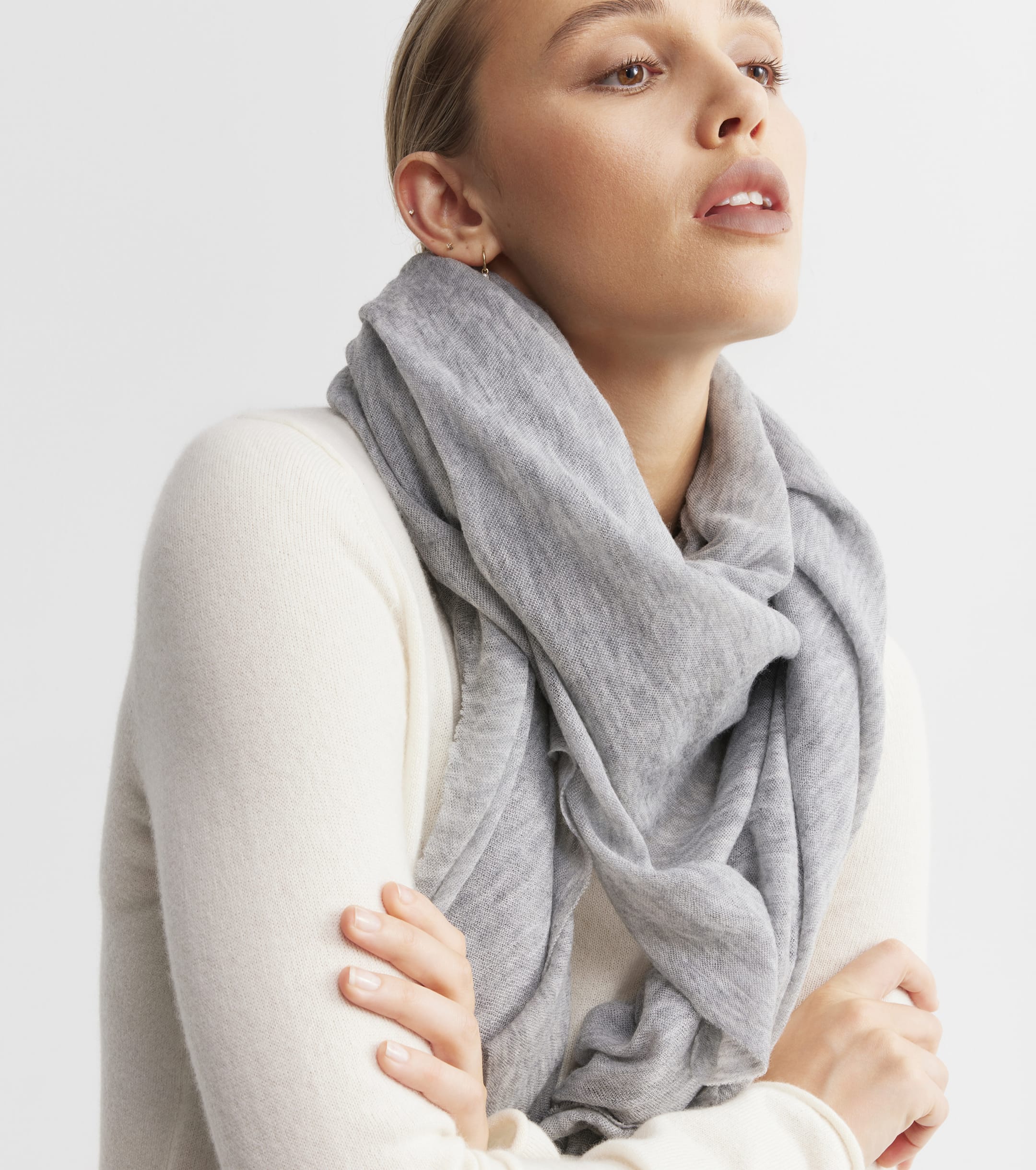 Cashmere Fine Diagonal Wrap - Grey Marle