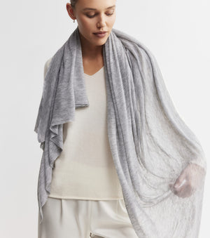 Cashmere Fine Diagonal Wrap - Grey Marle