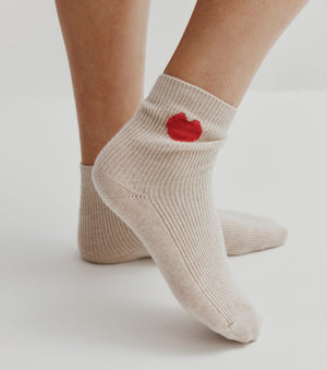 Cashmere Heart Socks - Sand/Red