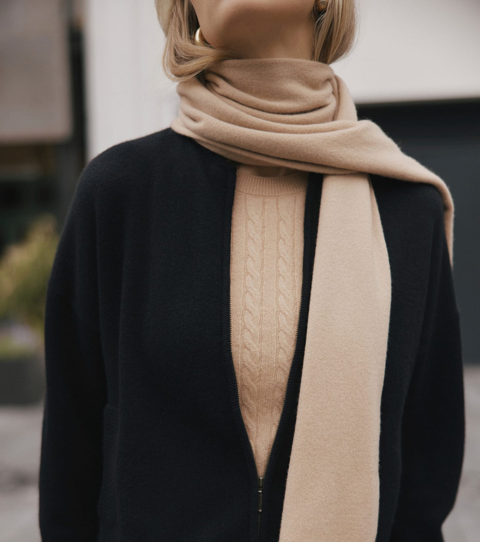 Cashmere Jacquard Scarf - Camel