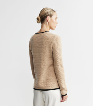 Cashmere Longline Waffle Jacket - Camel/Black