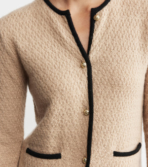 Cashmere Longline Waffle Jacket - Camel/Black