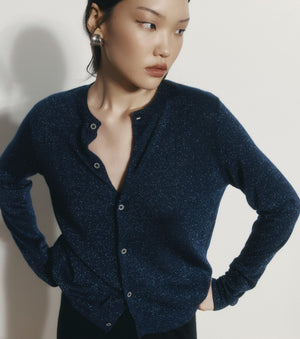 Cashmere Lurex Crew Cardigan - Sapphire