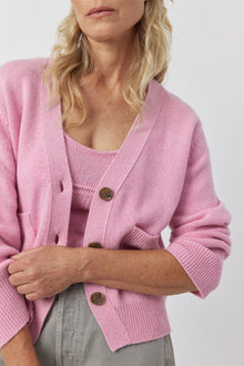  Luxe Cashmere Cardigan with Pockets - Pink Melange