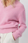 Luxe Cashmere V Neck Sweater - Pink Melange