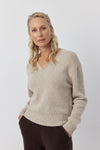 Luxe Cashmere V Neck Sweater - Beige Melange