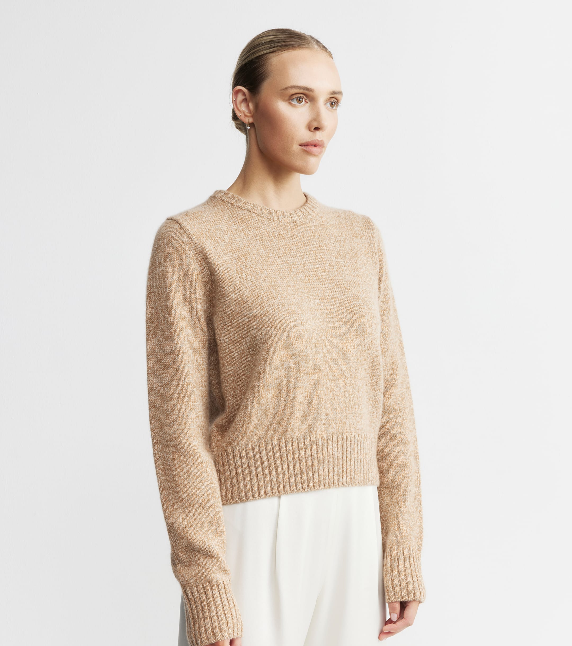 Luxe Cashmere Crew Sweater - Camel Melange