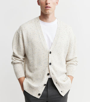 Mens Relaxed Cashmere Cardigan - Cream Speckle