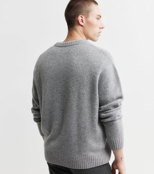 Mens Cashmere Relaxed Crew - Dark Grey Melange