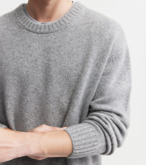 Mens Cashmere Relaxed Crew - Dark Grey Melange