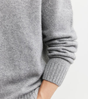 Mens Cashmere Relaxed Crew - Dark Grey Melange