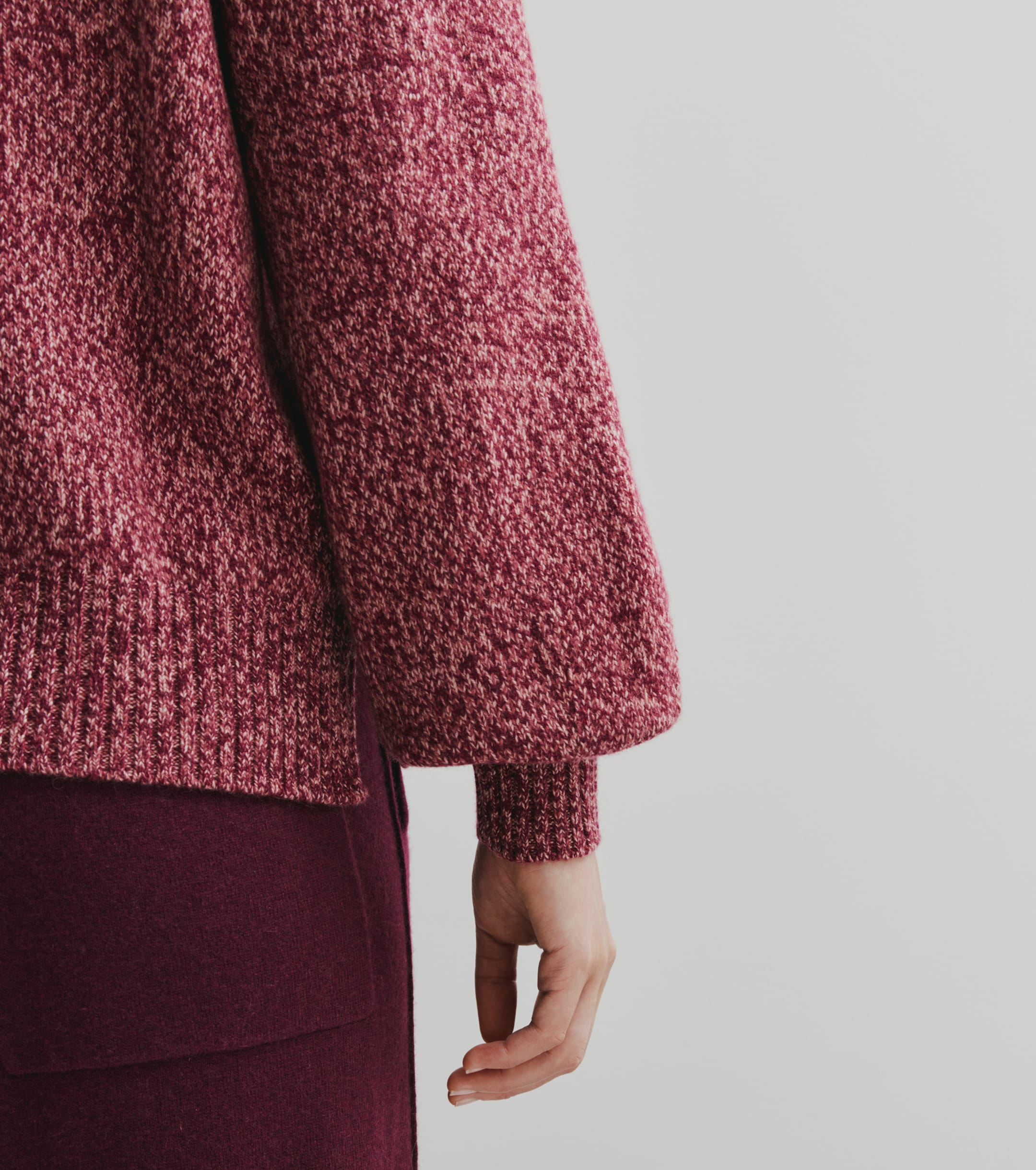 Cashmere Mock Neck with Balloon Sleeve - Burgundy/Pink