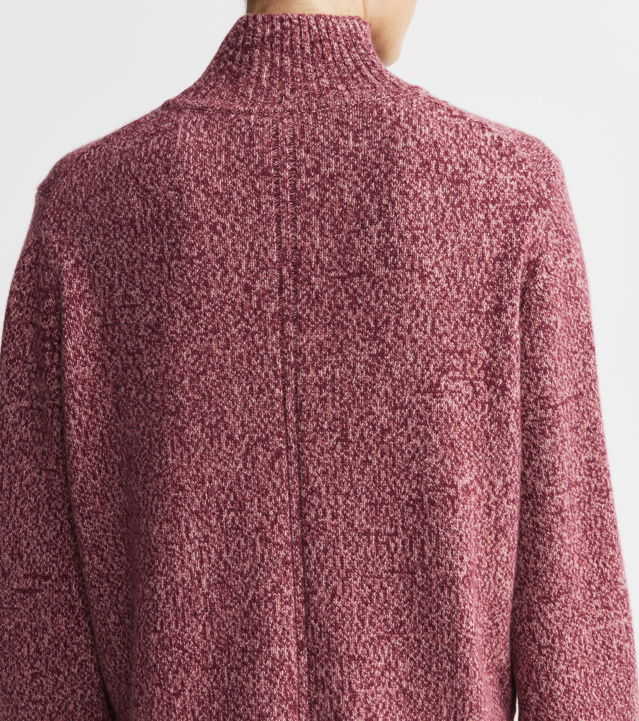 Cashmere Mock Neck with Balloon Sleeve - Burgundy/Pink
