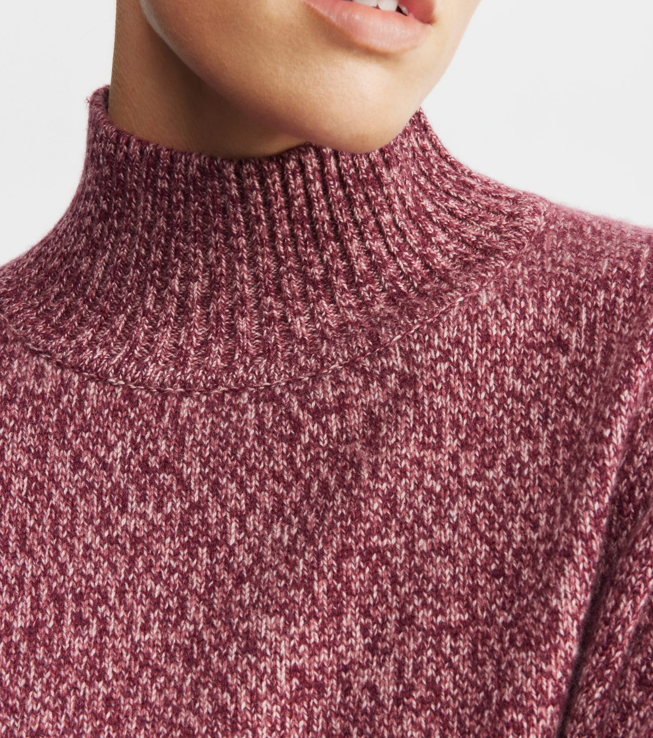 Cashmere Mock Neck with Balloon Sleeve - Burgundy/Pink