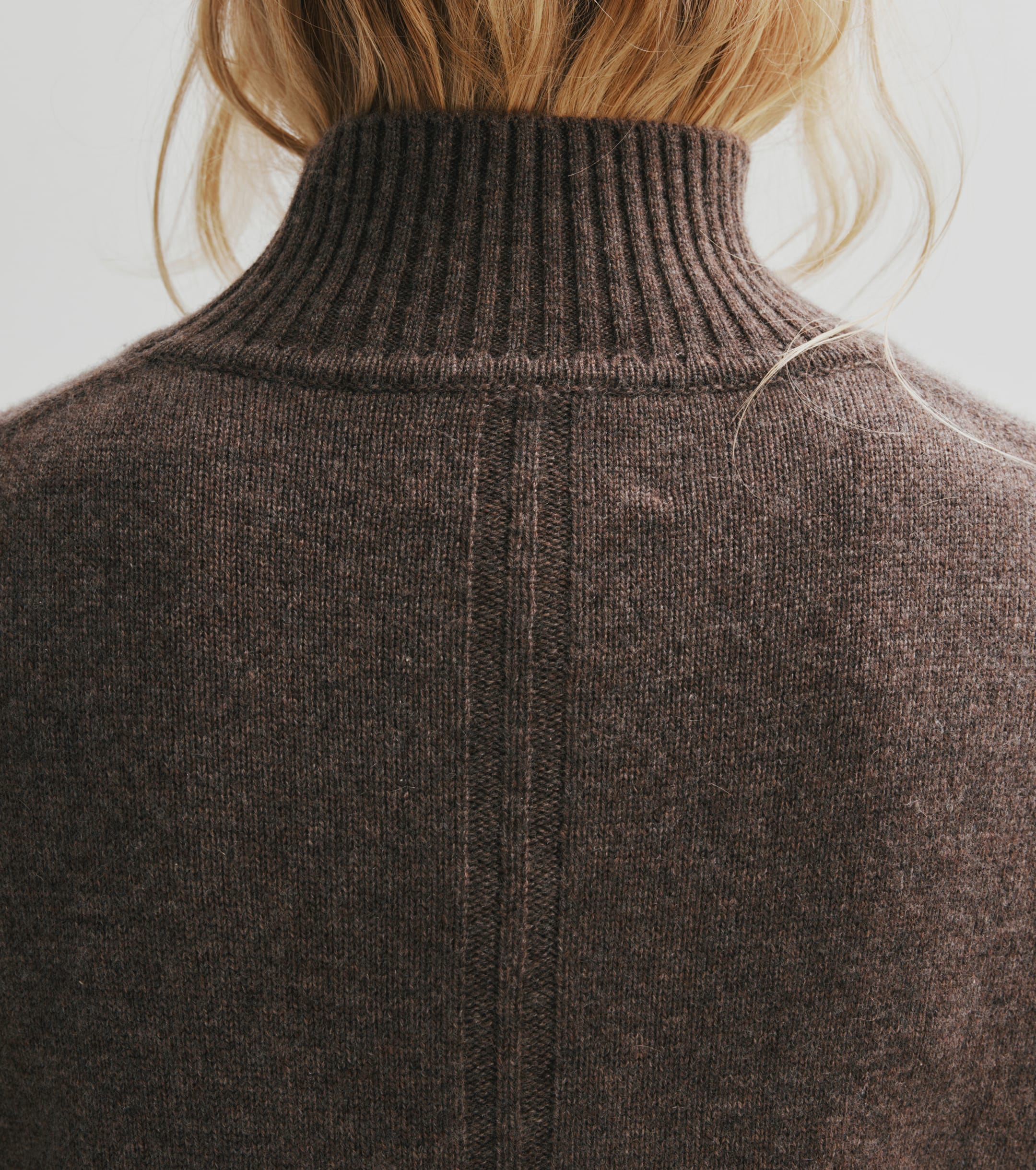 Cashmere Mock Neck with Balloon Sleeve - Brown Melange