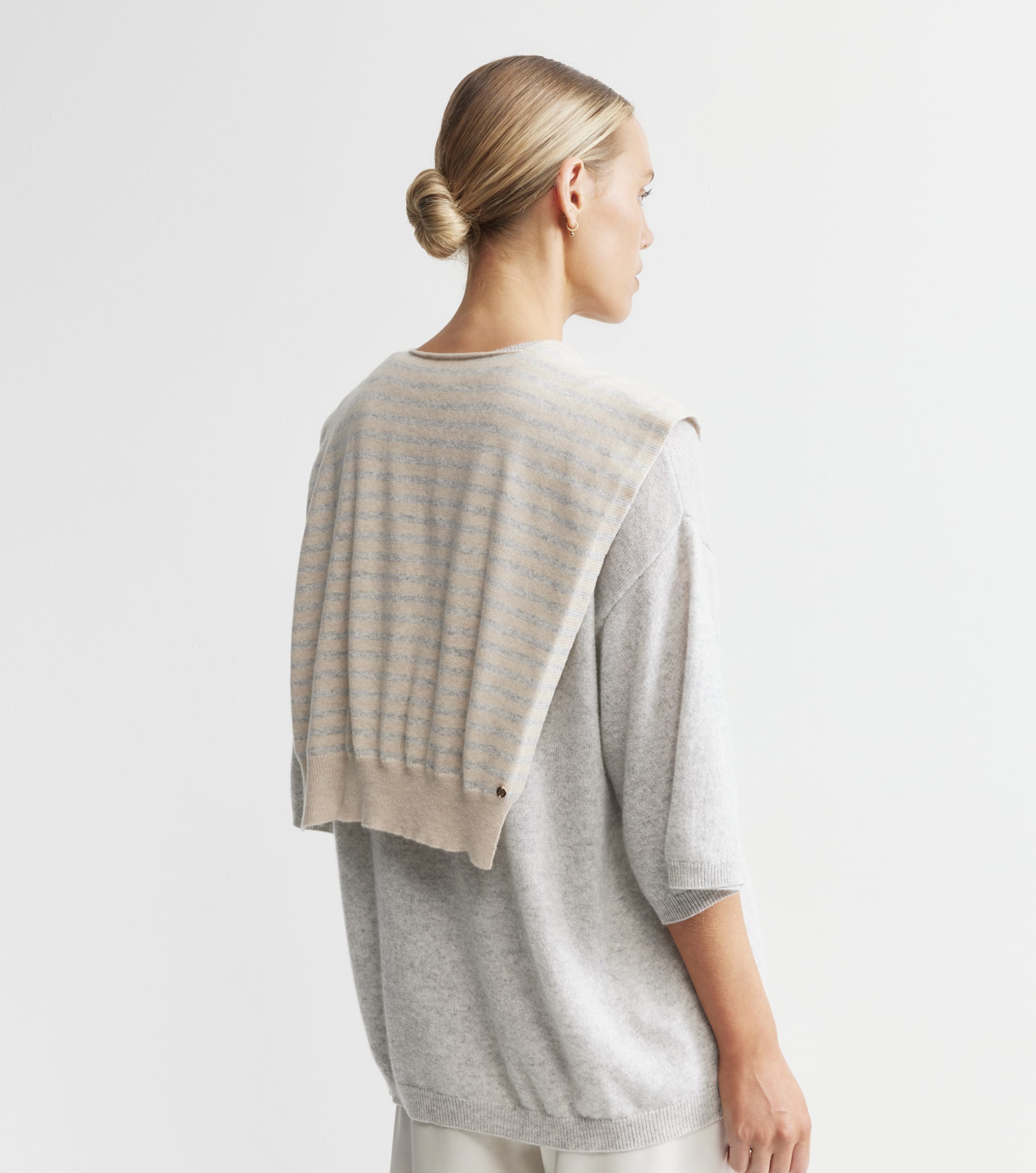 Cashmere Stripe Sweater Scarf - Grey Melange-Sand
