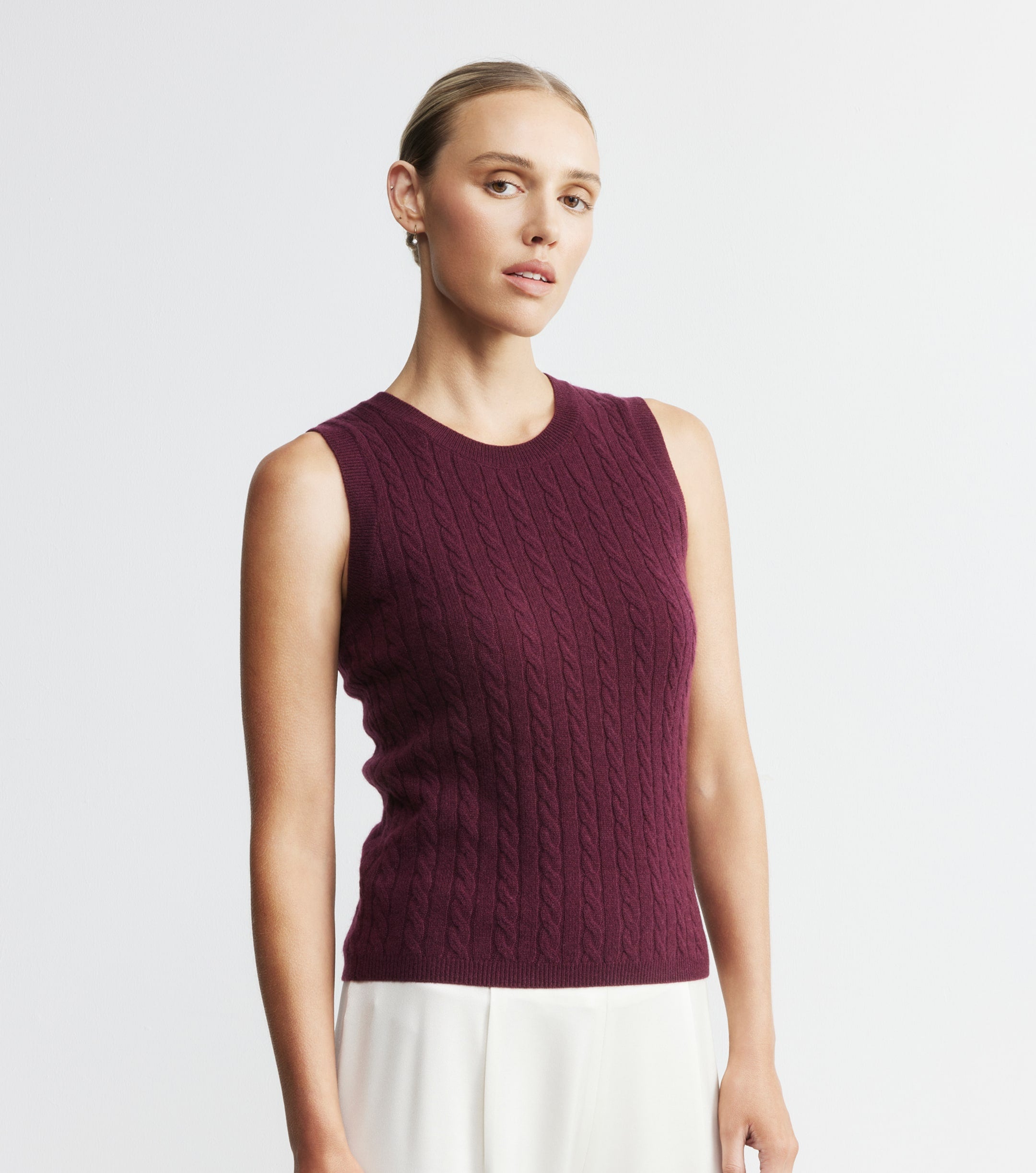 Cashmere Cable Tank - Burgundy