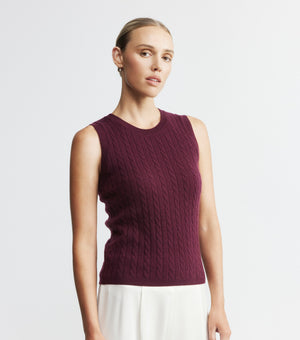 Cashmere Cable Tank - Burgundy