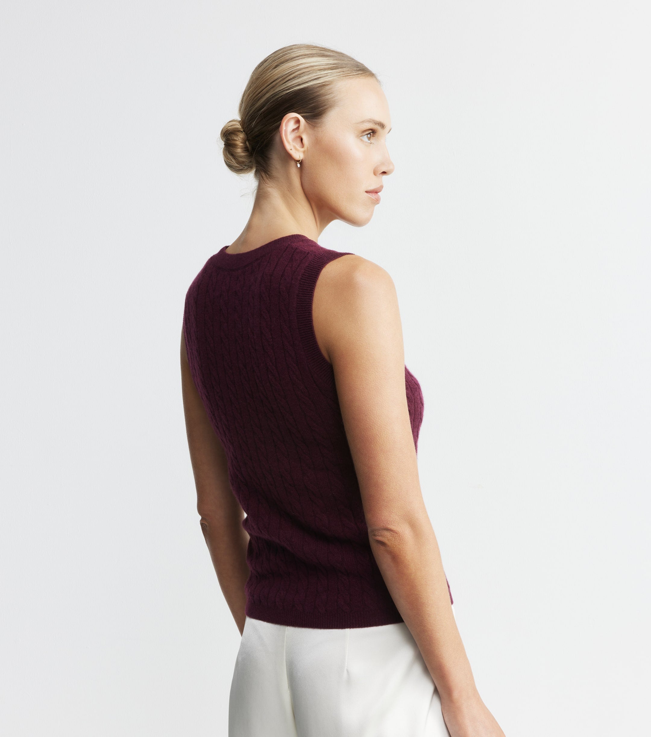 Cashmere Cable Tank - Burgundy