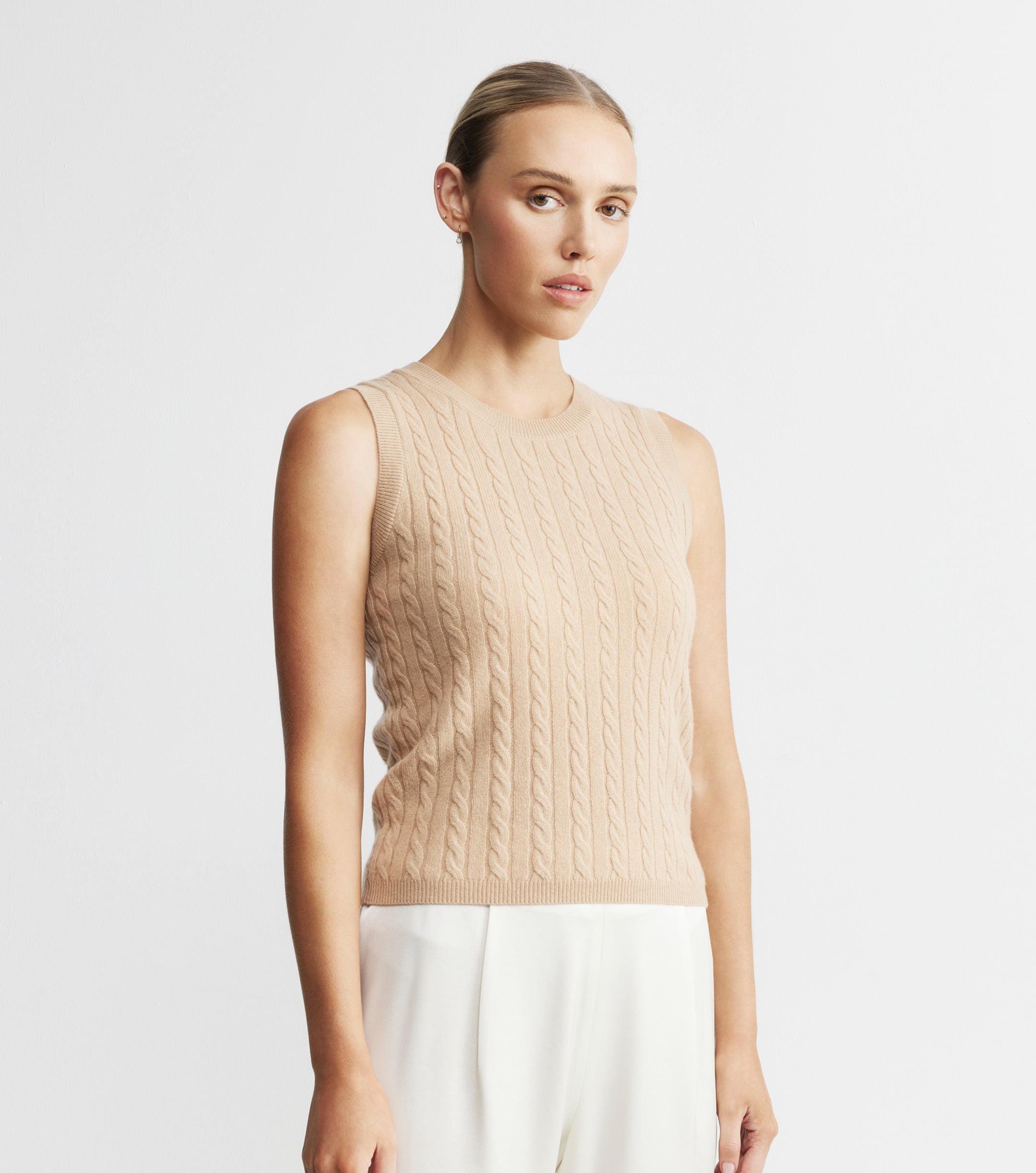 Cashmere Cable Tank - Camel