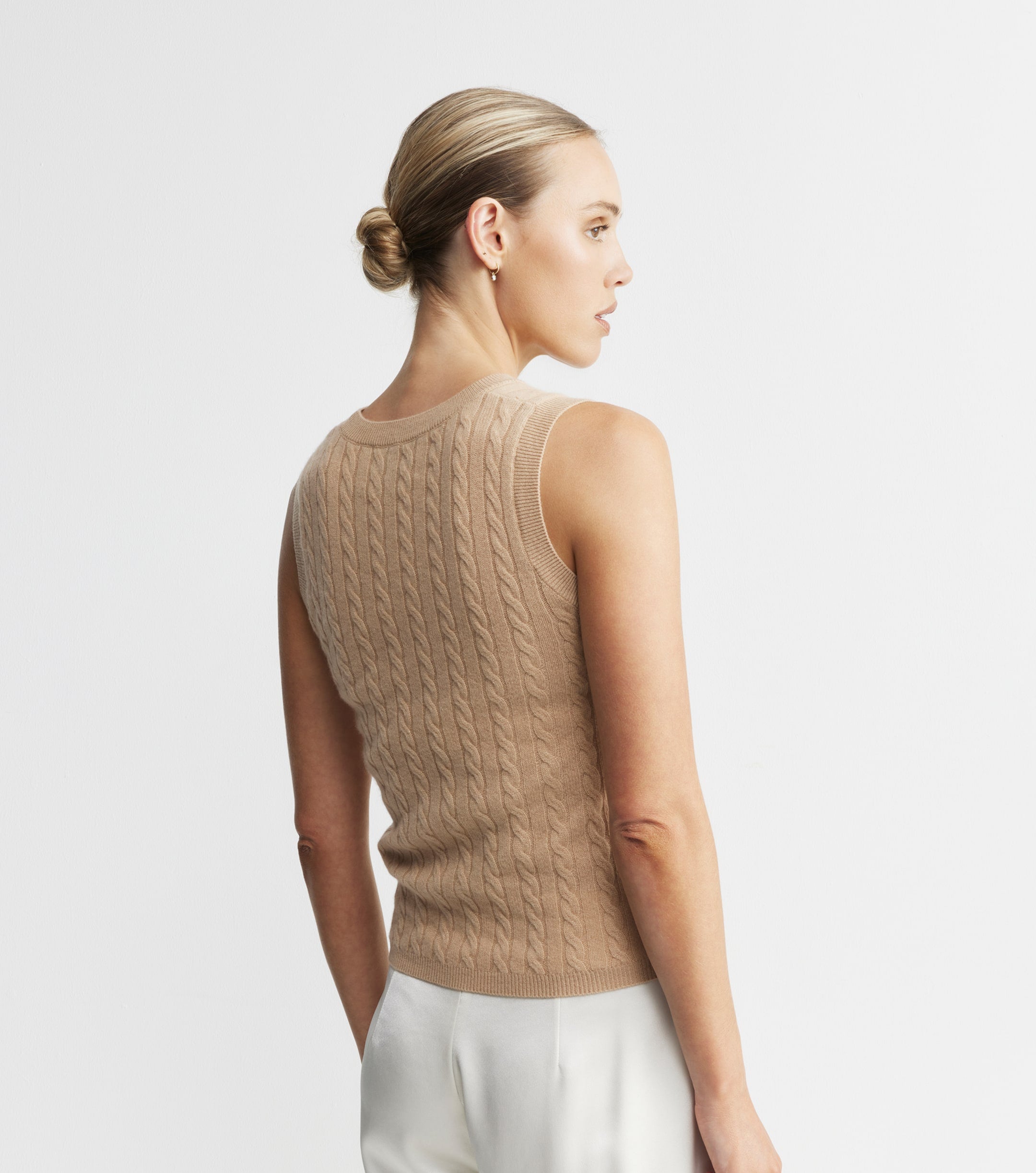 Cashmere Cable Tank - Camel