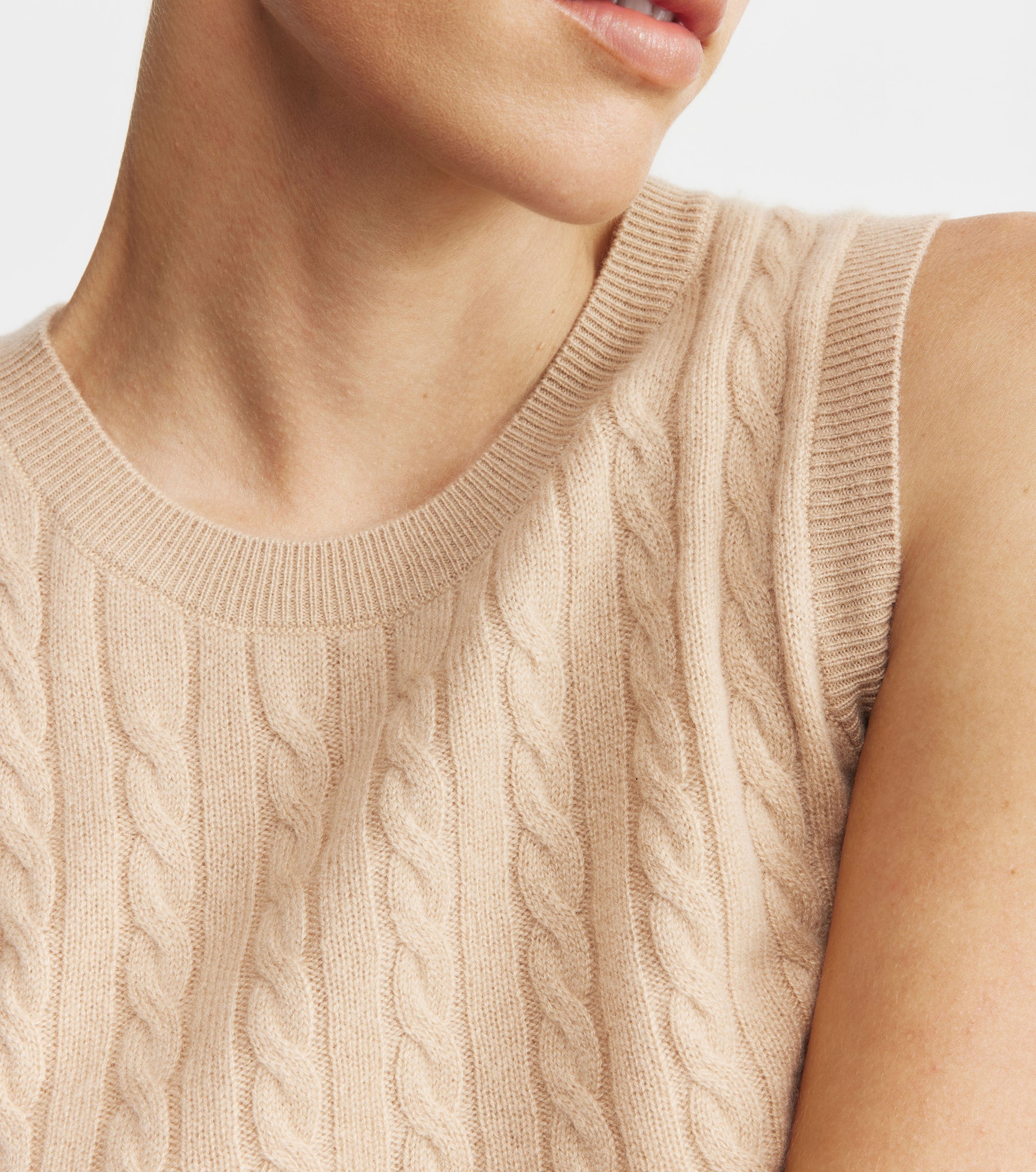 Cashmere Cable Tank - Camel