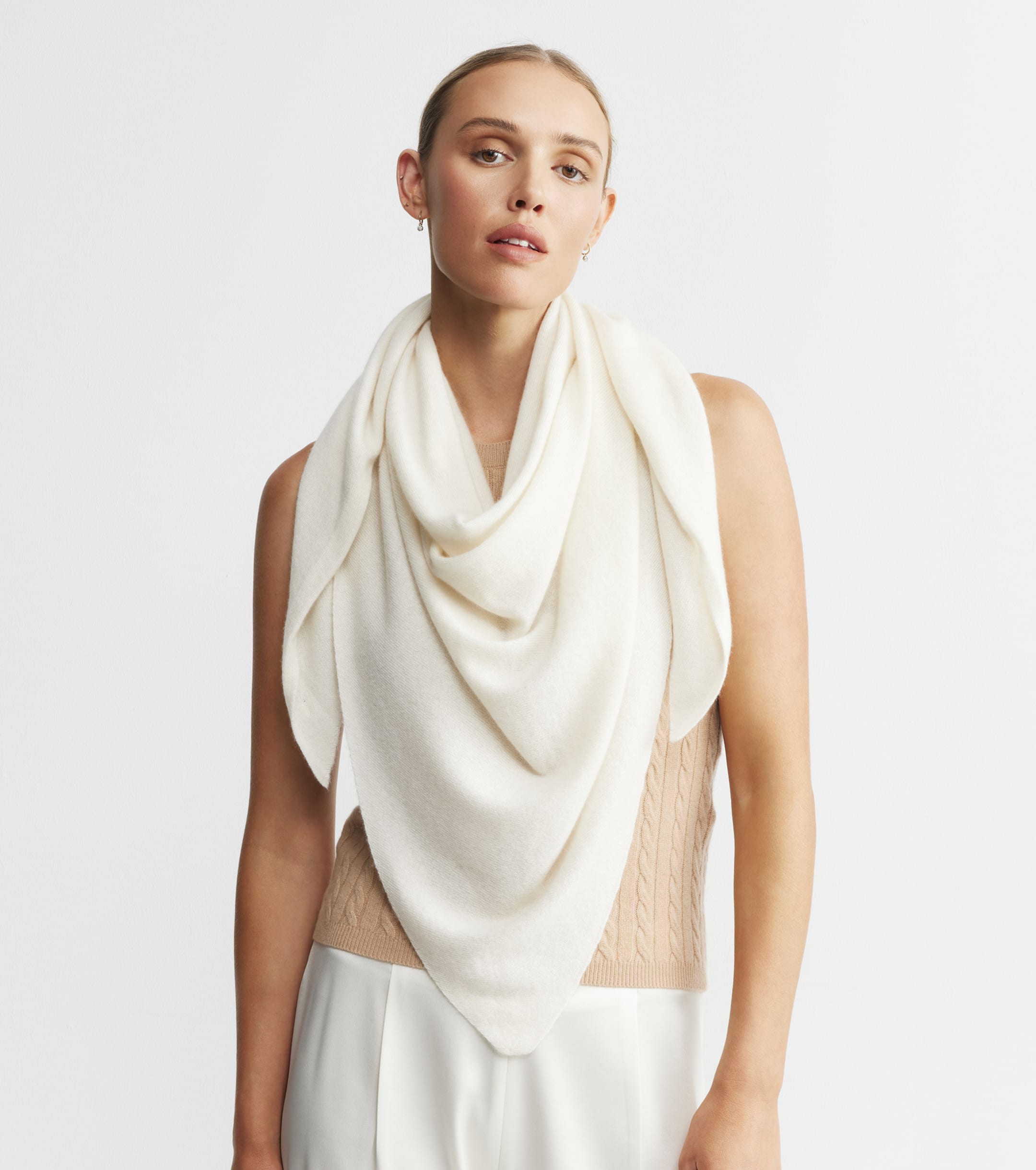 Cashmere Triangle Scarf - Cream