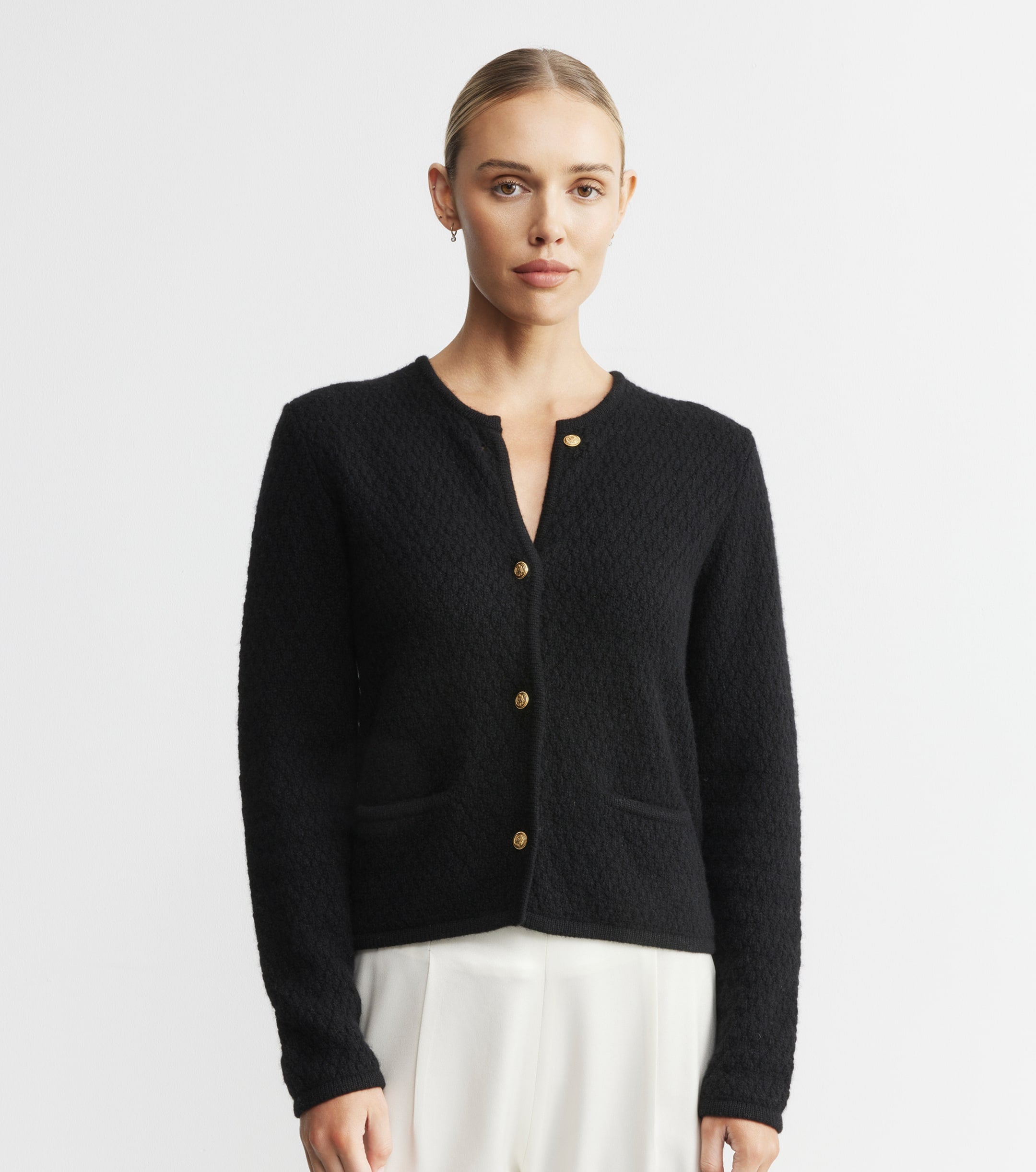 Cashmere Waffle Jacket - Black