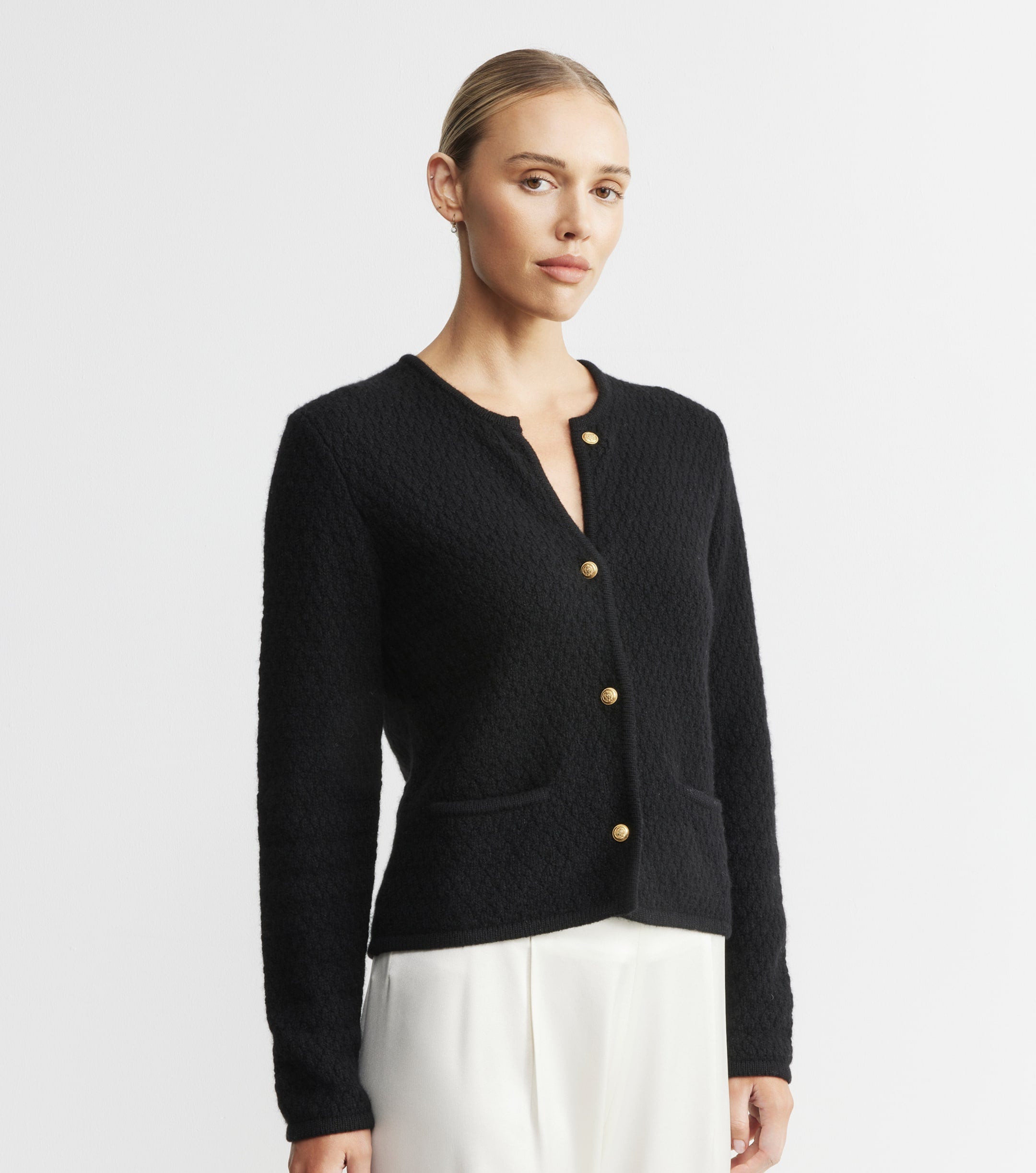 Cashmere Waffle Jacket - Black