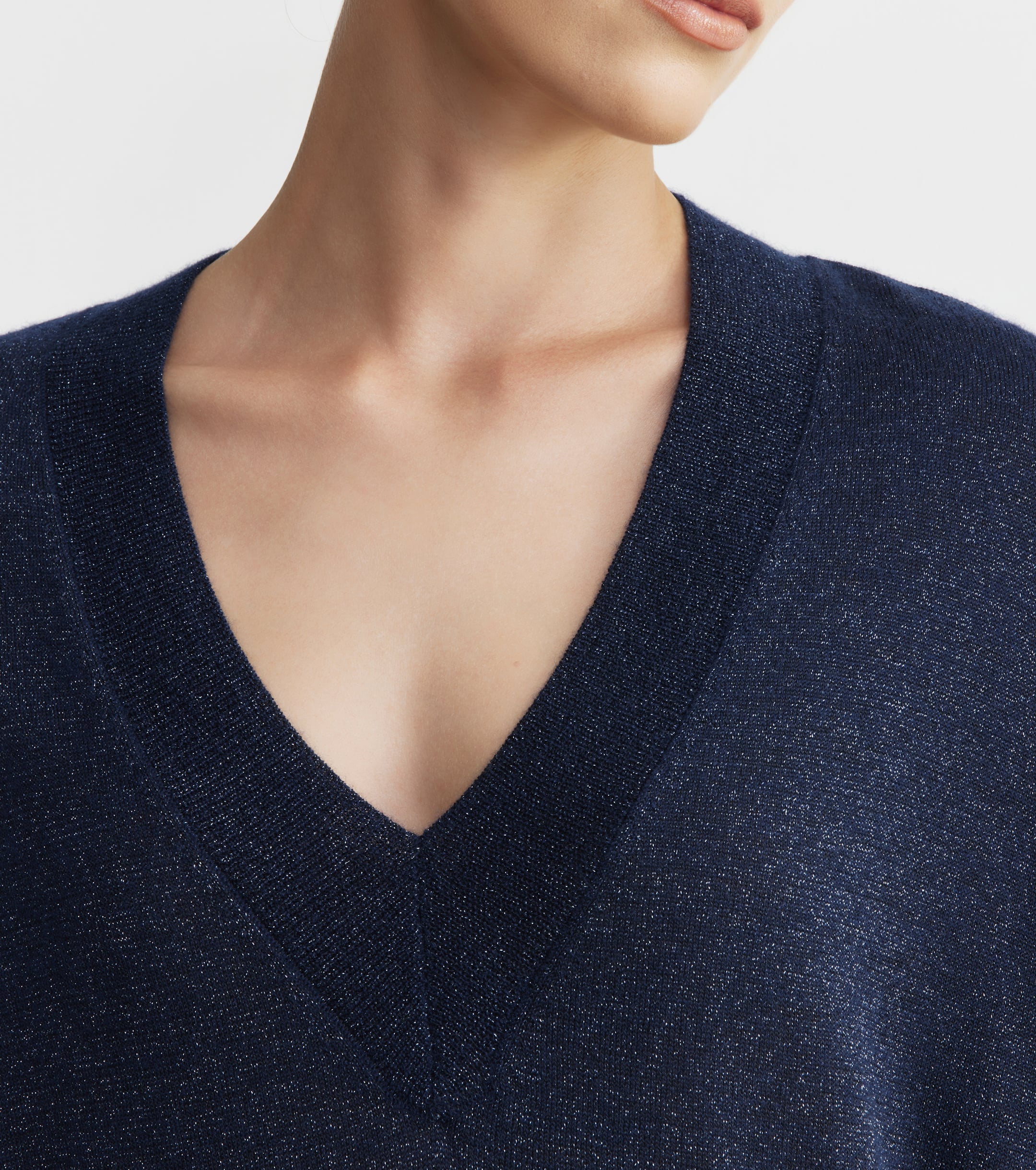 Cashmere Lurex Deep V Sweater - Sapphire