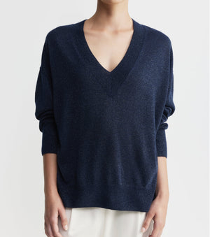 Cashmere Lurex Deep V Sweater - Sapphire