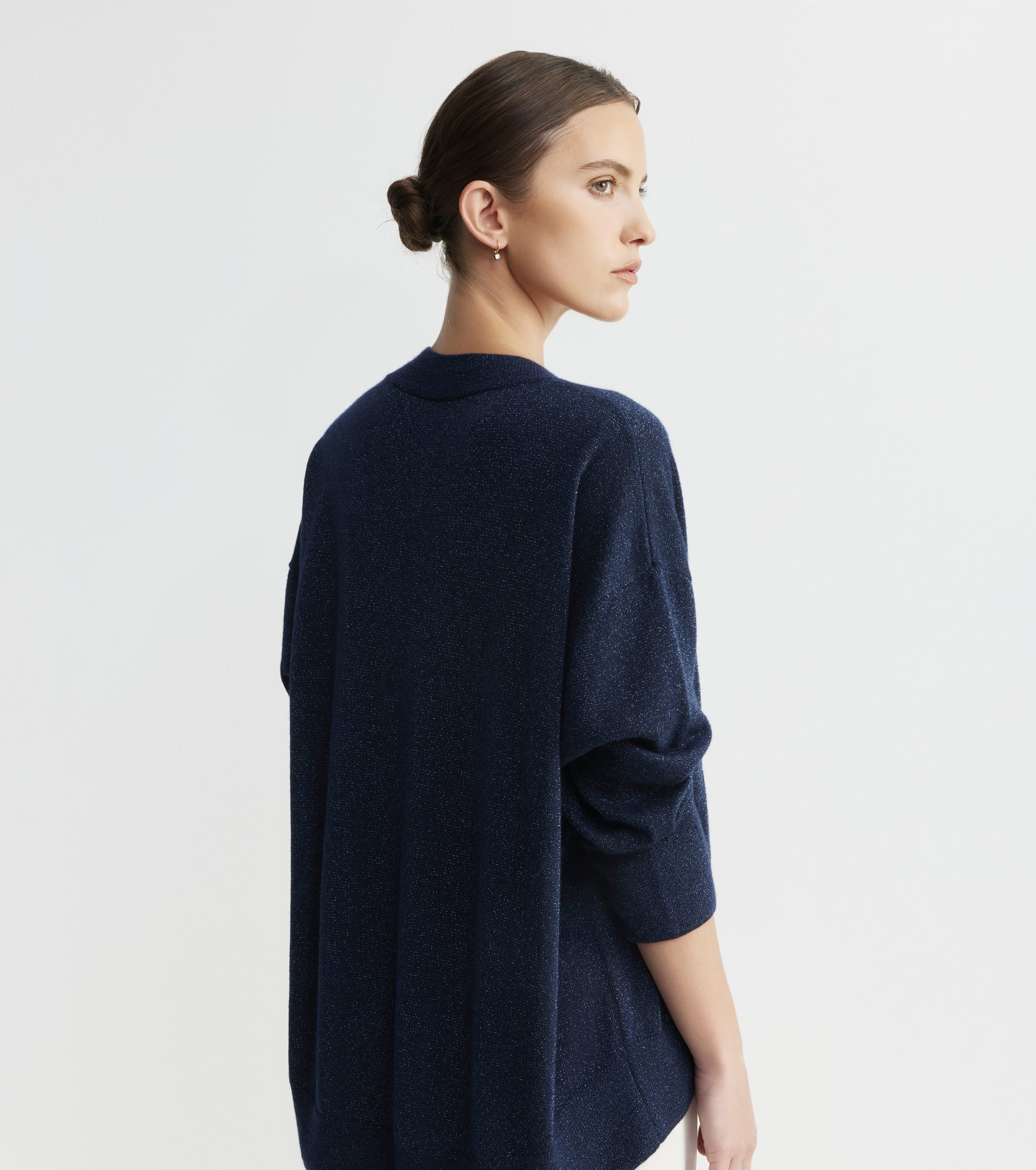 Cashmere Lurex Deep V Sweater - Sapphire