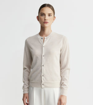 Cashmere Lurex Crew Cardigan - Champagne