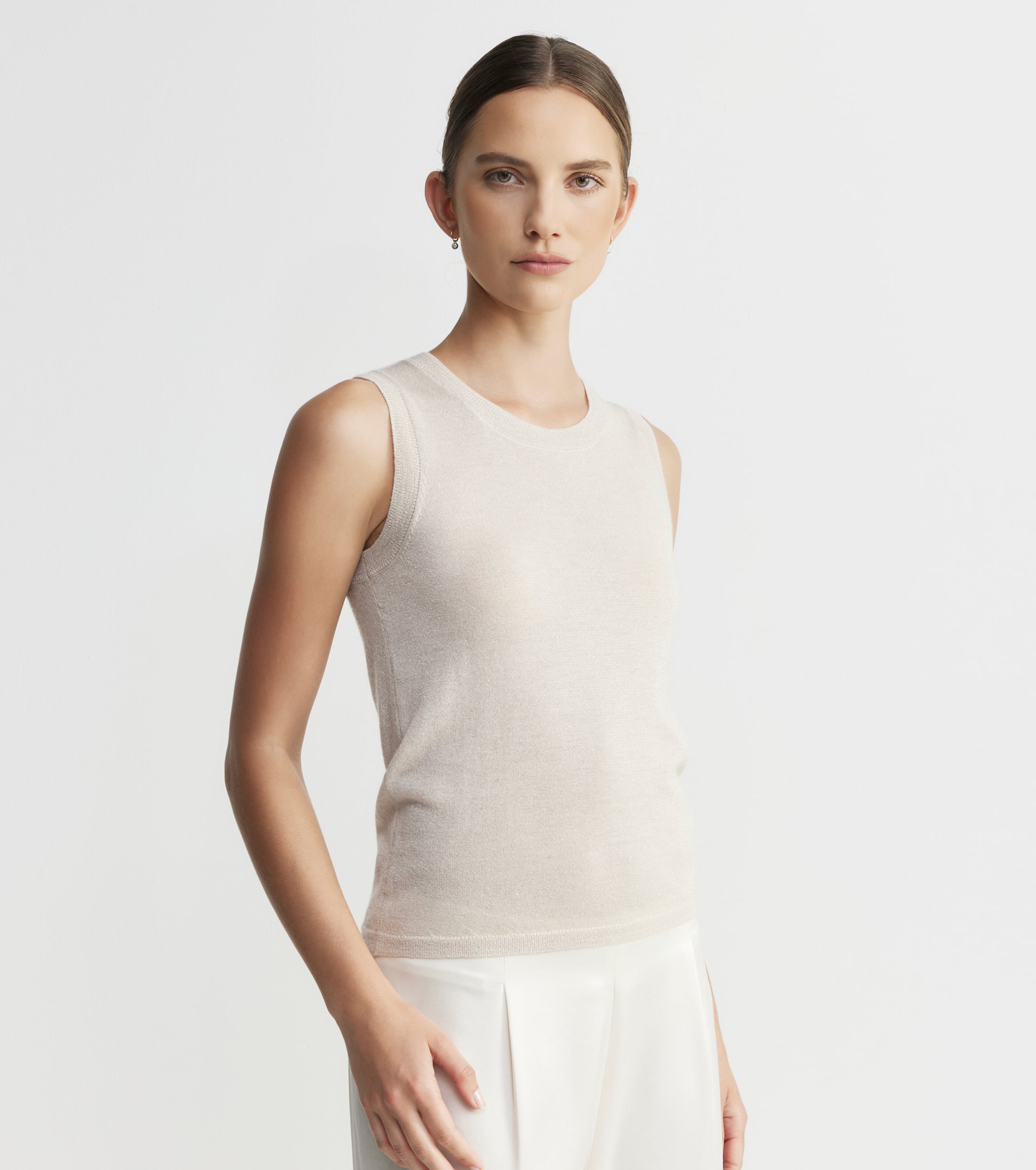 Cashmere Lurex Tank - Champagne