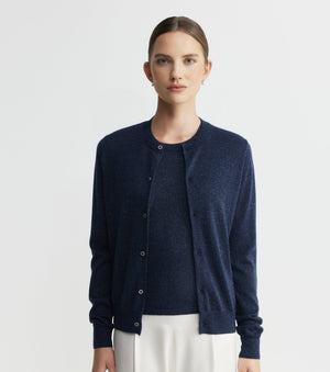 Cashmere Lurex Crew Cardigan - Sapphire