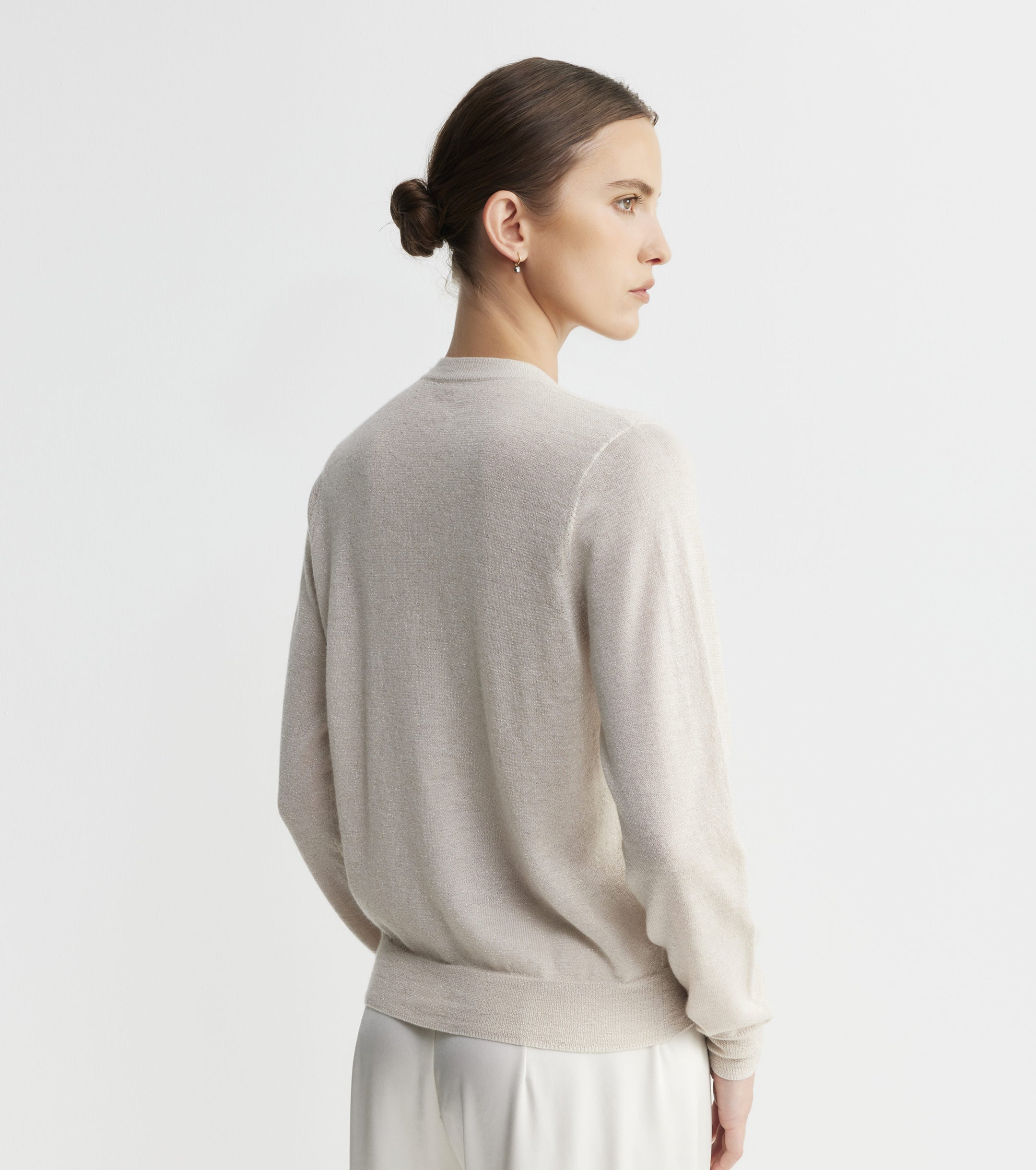 Cashmere Lurex Crew Cardigan - Champagne