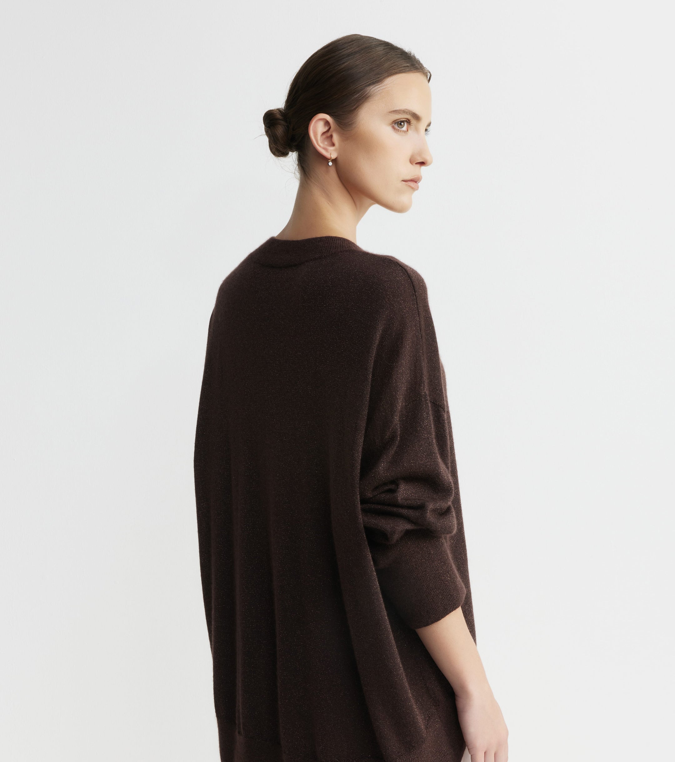 Cashmere Lurex Deep V Sweater - Cognac