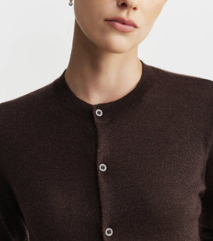Cashmere Lurex Crew Cardigan - Cognac